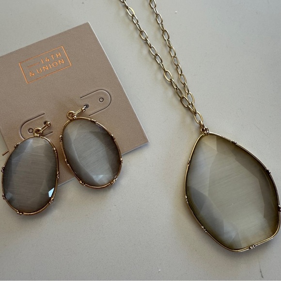 14th & Union- Gray pendant & earring set- Bohemian-Boho- Gold-Long Necklace - Picture 1 of 11